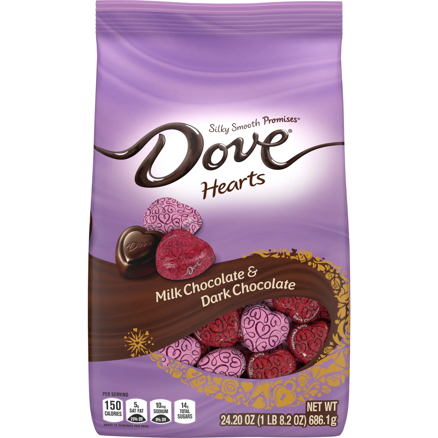 DOVE PROMISES Milk & Dark Chocolate Valentines Day Candy Hearts - 24.2 Oz Bag