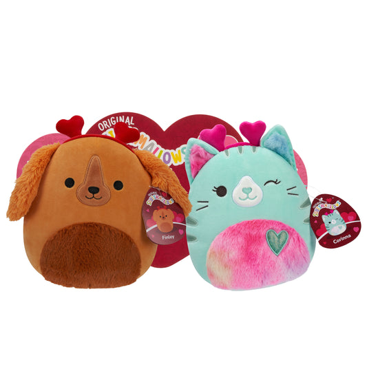 8 Inch Corinna the Tabby Cat + 8 Inch Finley the Retriever – Valentine Plush 2-Pack